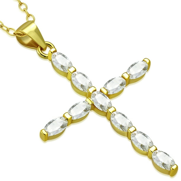 18 925 Sterling Silver Oval CZ Cross Religious Pendant Necklace 18 925 Sterling Silver Oval CZ Cross Religious Pendant Necklace
